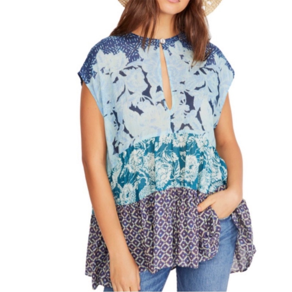 BOGO! Free People Gotta Have You Tunic Mixed Print Blue Size Small